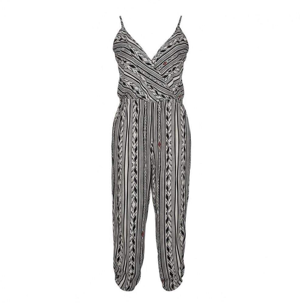 Design Lab V-Neck Tank Jumpsuit Aztec Print Pockets Adjustable Straps Size XS